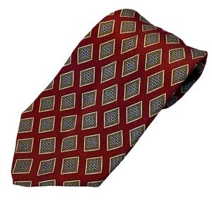 Robert Talbott Best of Class Tie Red w/ Gold Diamonds Repp Hand Sewn 60”x4”